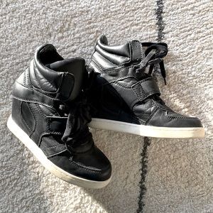 Ash Wedge Black Leather Moto Hightop Booties 8/38